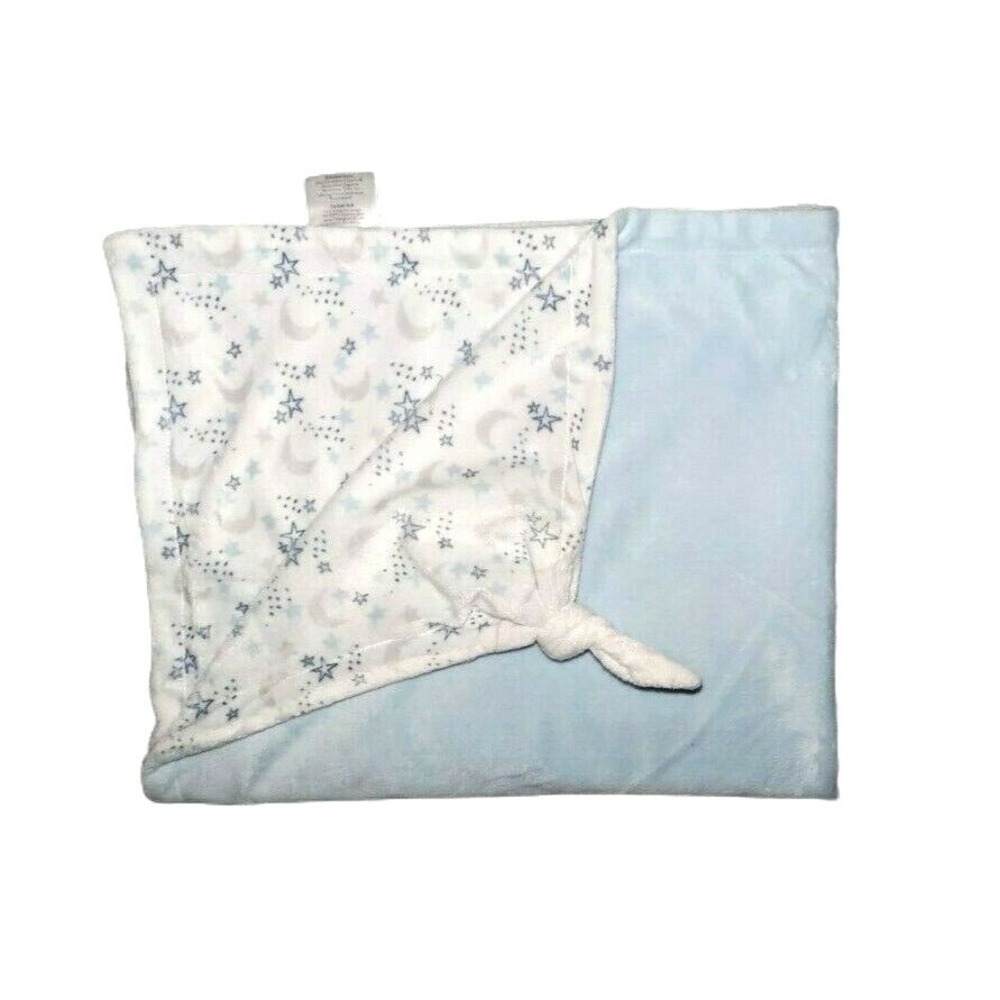 PB Piccolo Bambino‎ White Blue Knot Shooting Star Moon Baby Blanket Lovey Velour